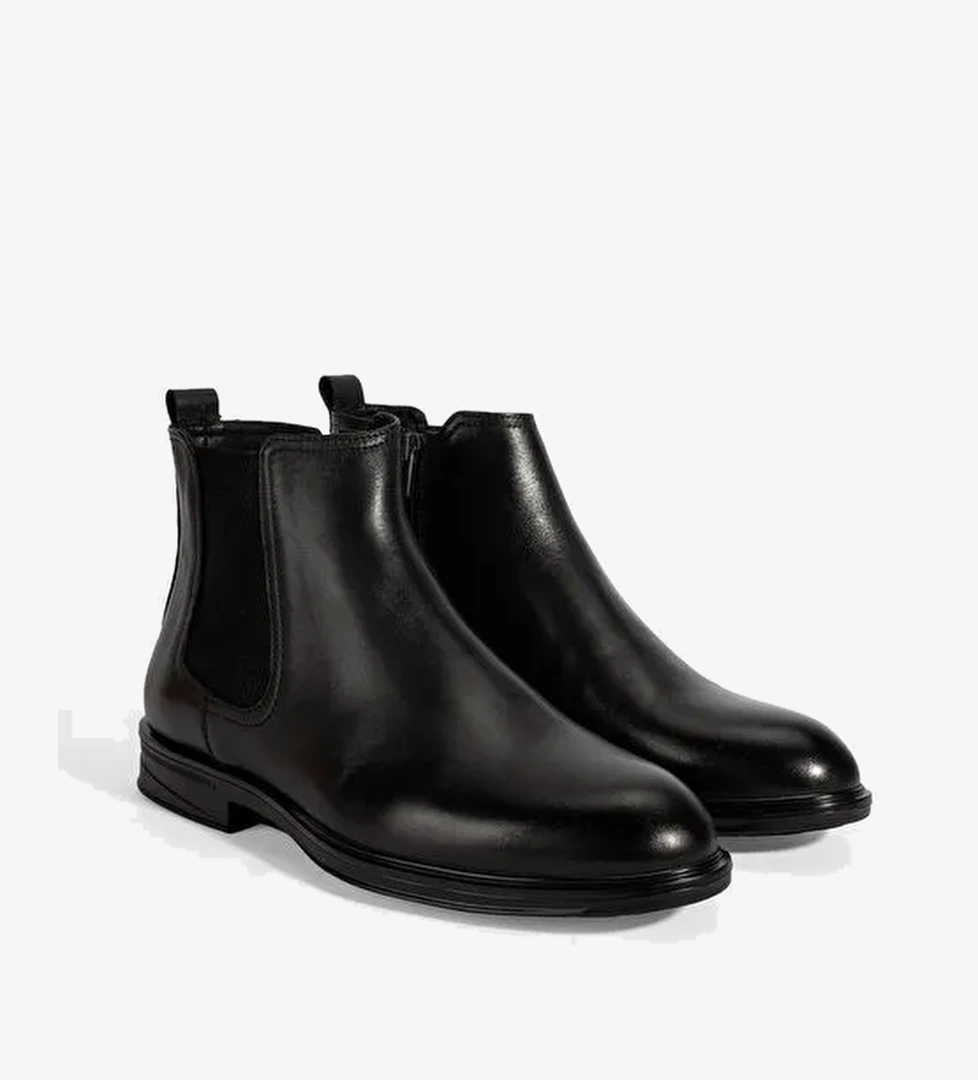 Erkek Siyah DesaComfort Lastikli Deri Bot - Görsel 1