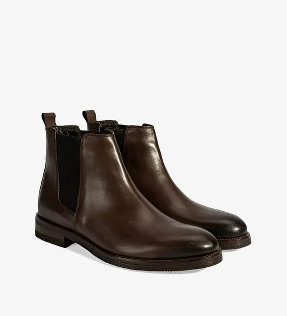 Erkek Kahve Lastik Detaylı Deri Bot - Görsel 1