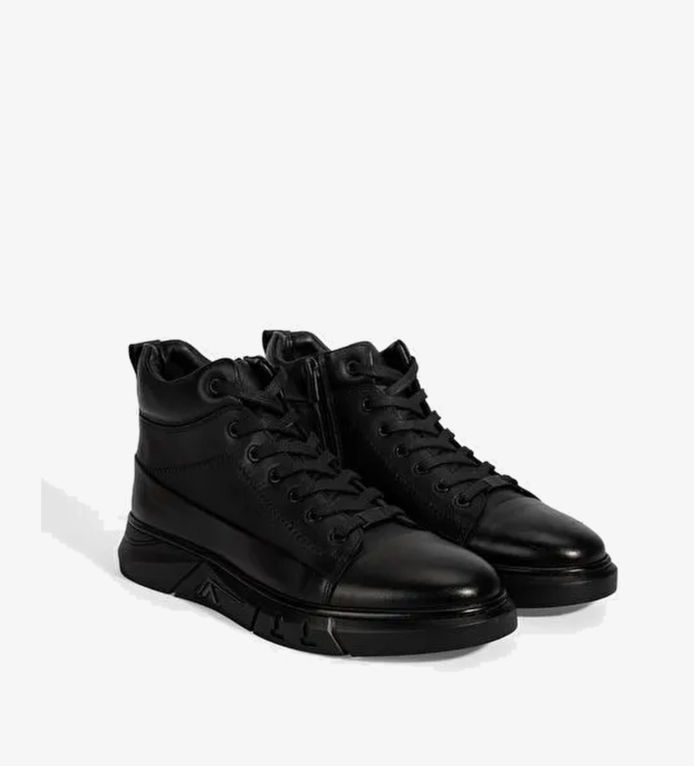 Erkek Siyah Bağcıklı Deri Bot - Görsel 1