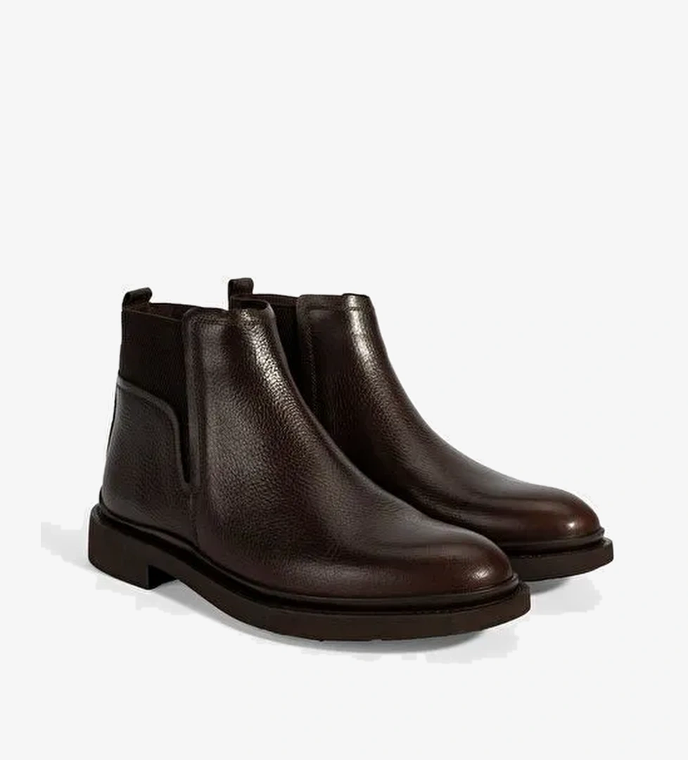 Erkek Kahve Lastik Detaylı Deri Bot - Görsel 1