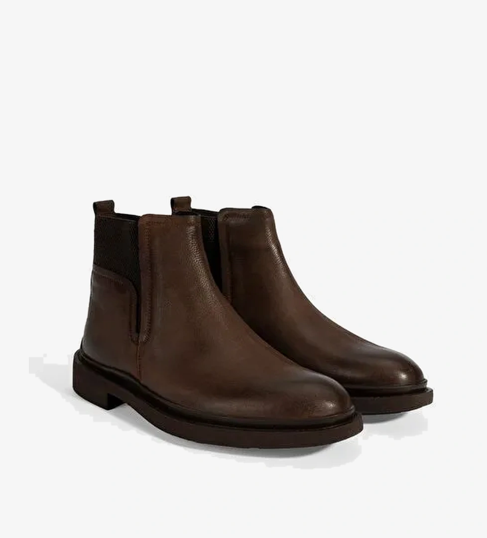 Erkek Kahve Lastikli Nubuk Deri Bot - Görsel 1