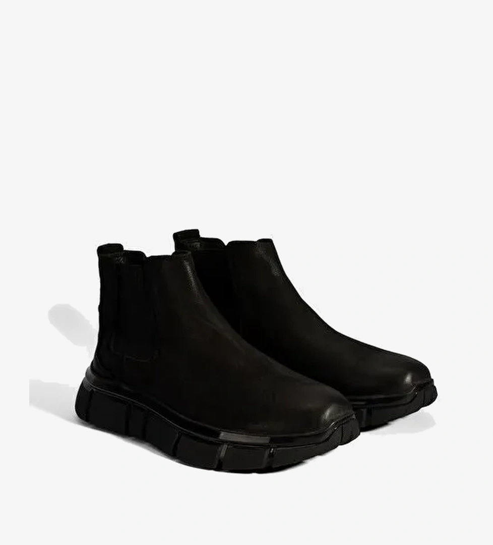 Erkek Siyah Lastik Detaylı Nubuk Deri Bot - Görsel 1