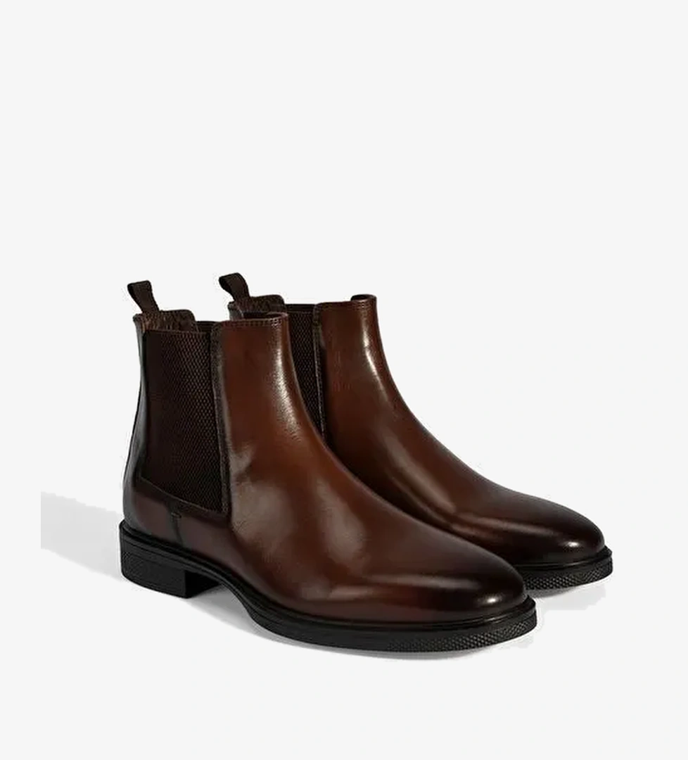 Erkek Taba Lastik Detaylı Deri Bot - Görsel 1