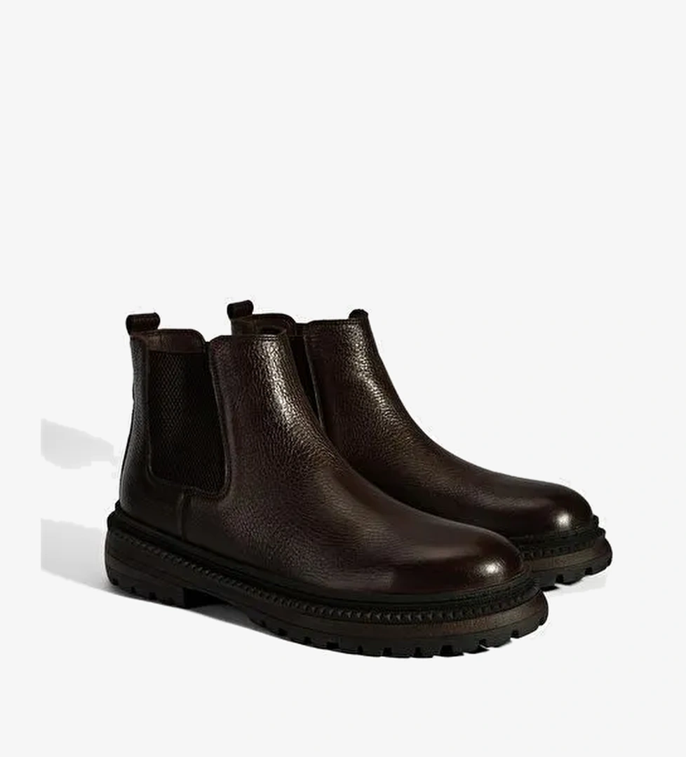 Erkek Kahve Lastik Detaylı Deri Bot - Görsel 1