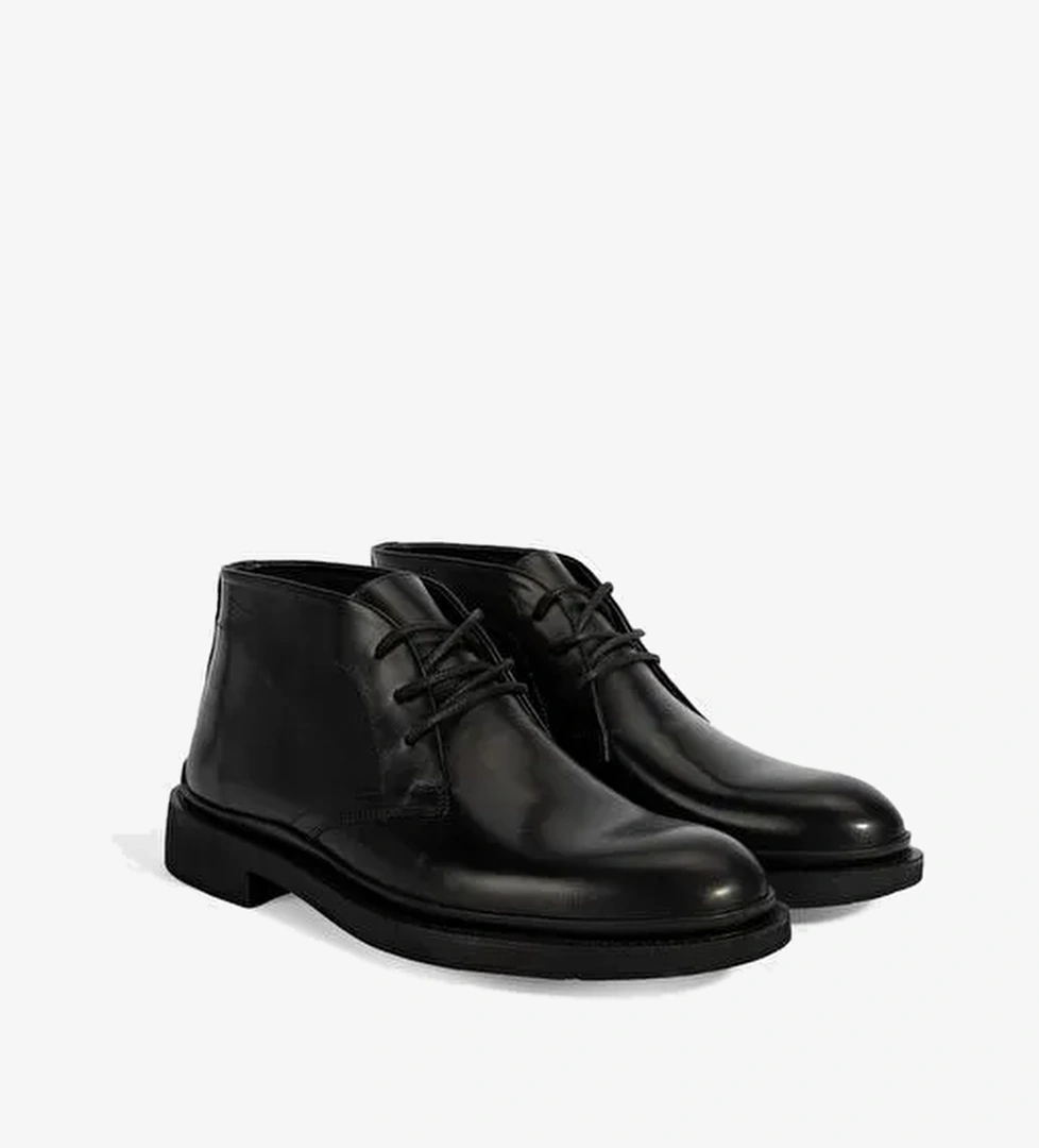 Erkek Siyah Bağcıklı Deri Bot - Görsel 1