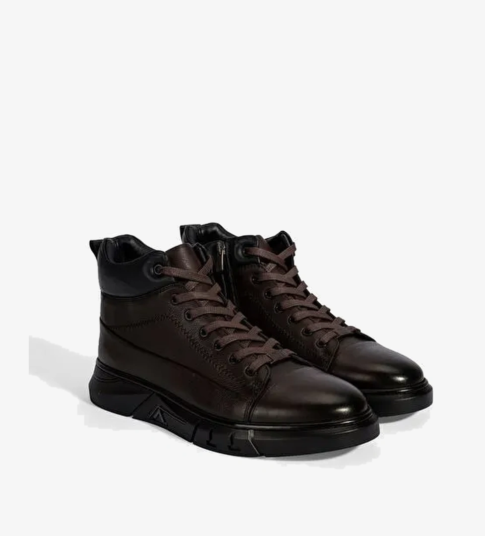 Erkek Kahve Bağcıklı Deri Bot - Görsel 1