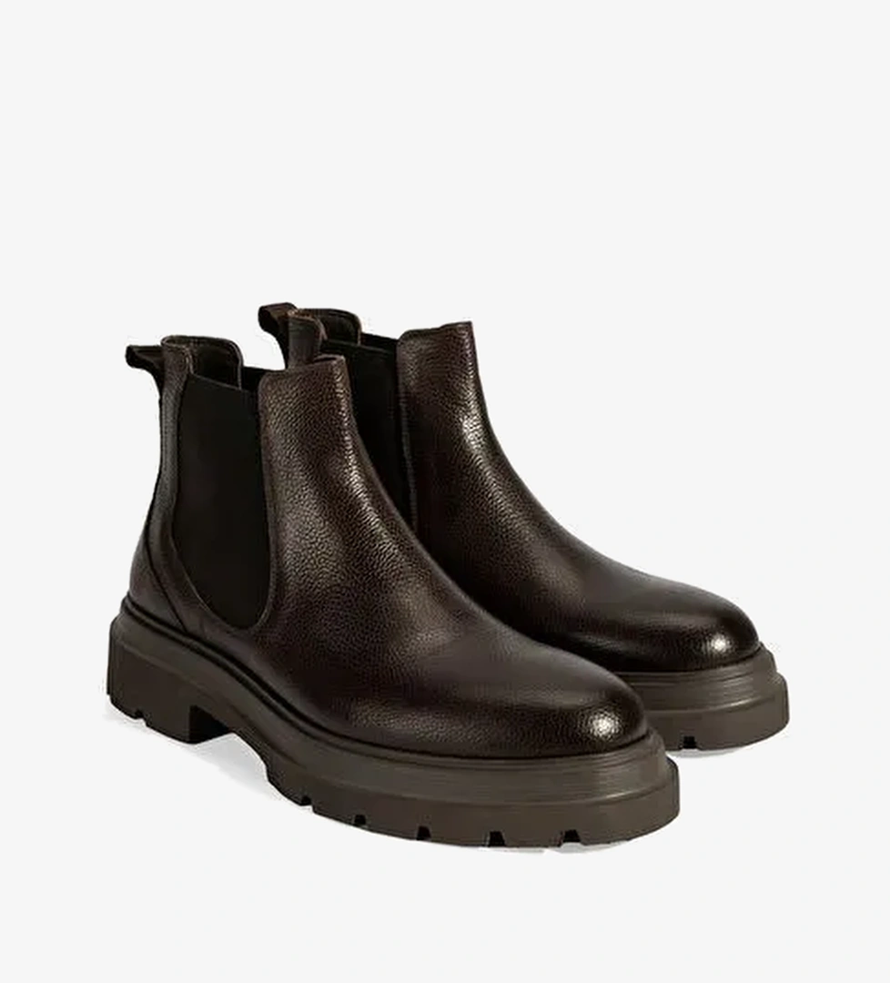 Erkek Kahve Lastik Detaylı Deri Bot - Görsel 1