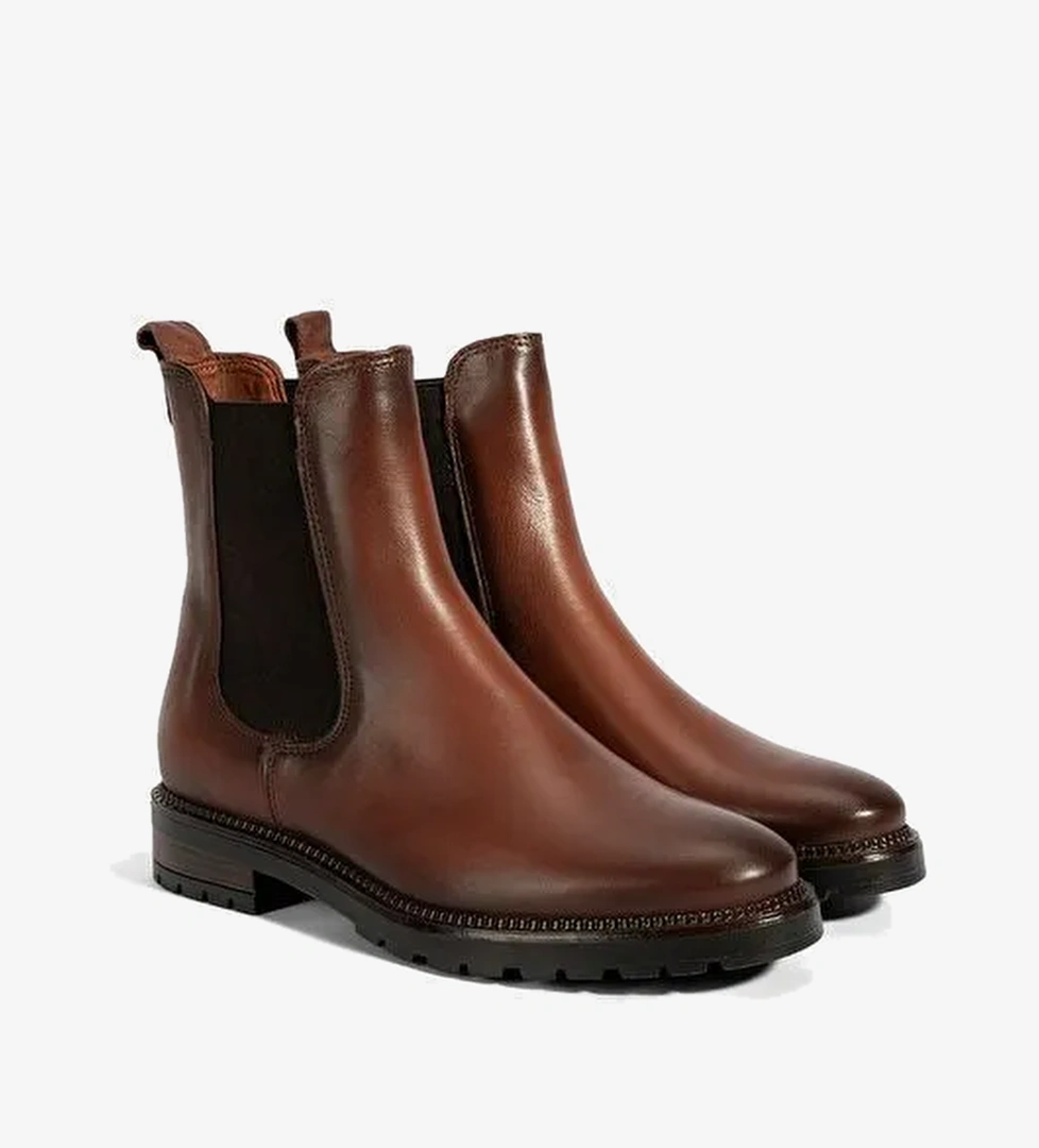 Kadın Taba Kalın Topuklu Deri Bot - Görsel 1