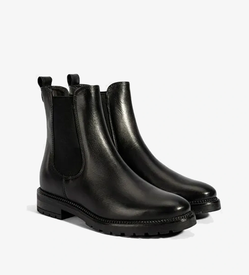 Kadın Siyah Kalın Topuklu Deri Bot - Görsel 1