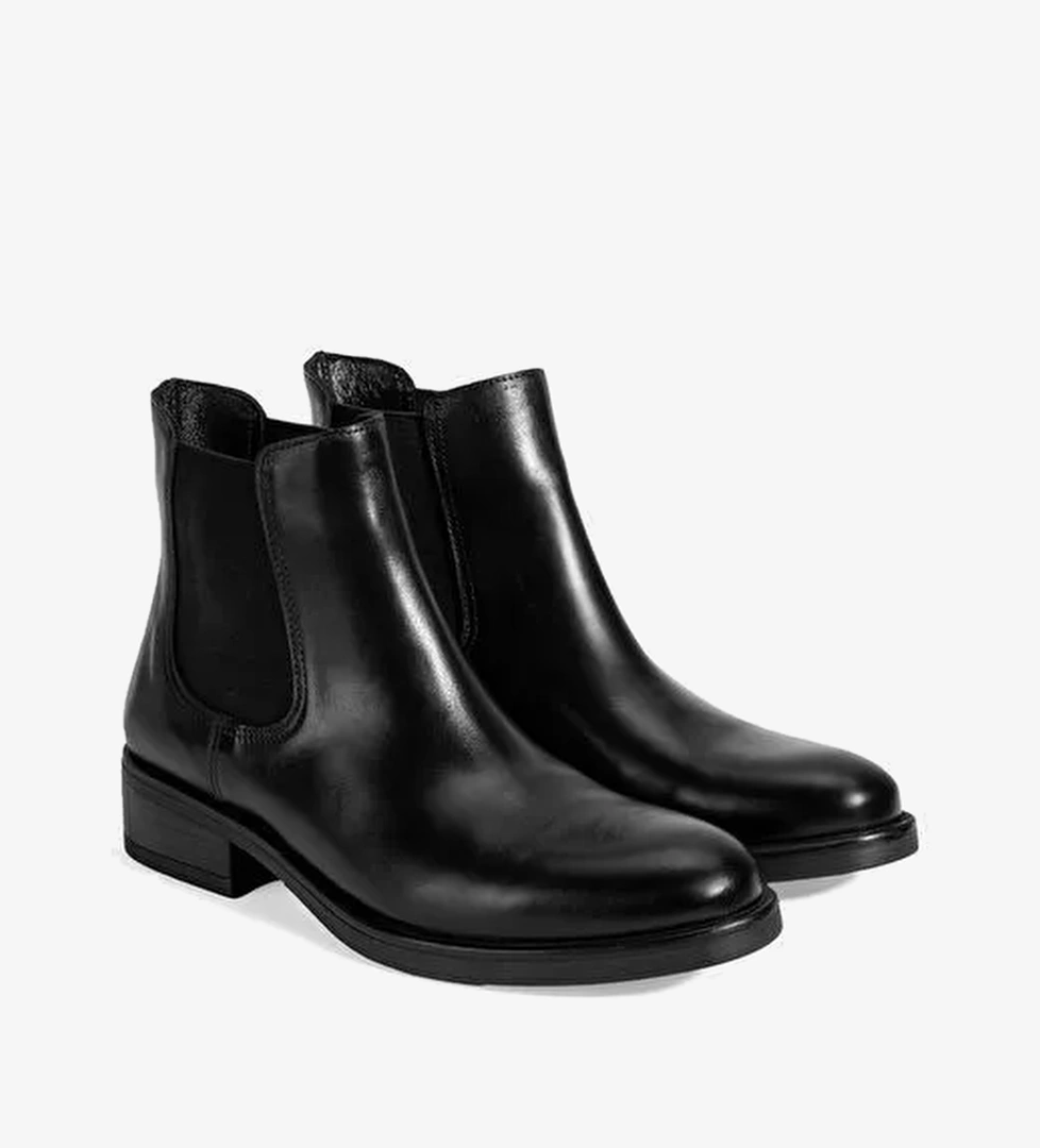 Kadın Siyah Lastikli Deri Chelsea Bot - Görsel 1