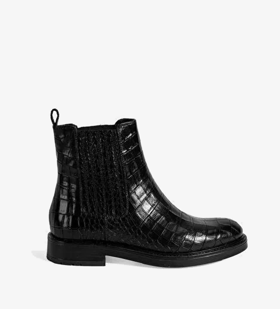 Kadın Siyah Kroko Baskılı Lastikli Deri Bot - Görsel 1