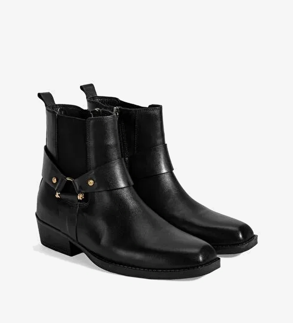 Kadın Siyah Lastik Detaylı Deri Bot - Görsel 1