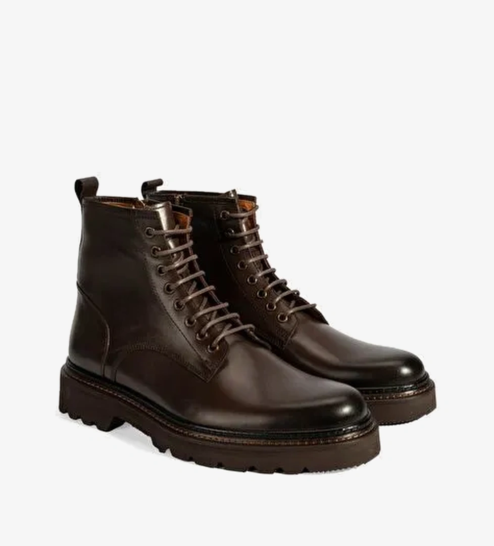 Erkek Kahve Bağcıklı Deri Postal Bot - Görsel 1