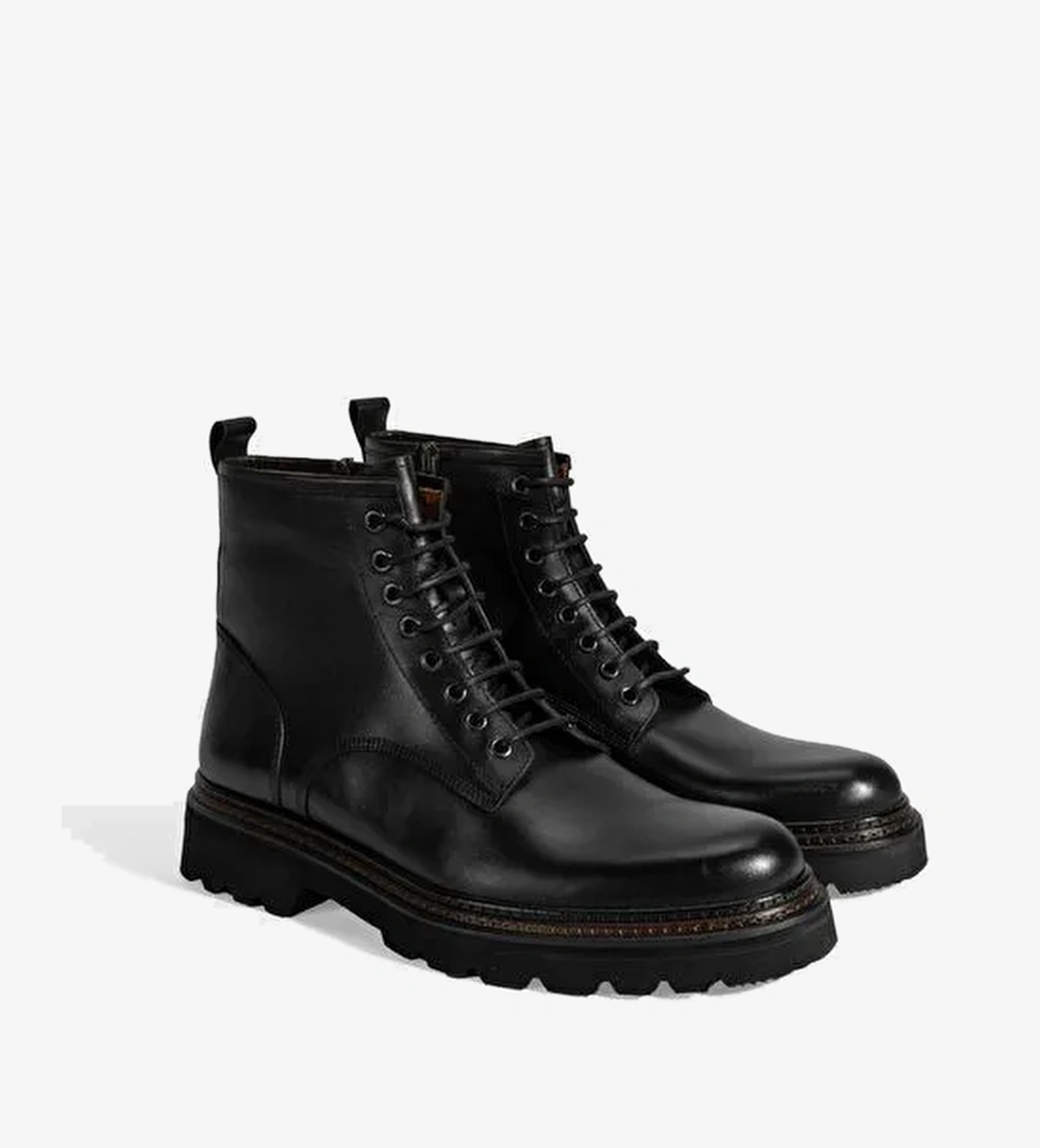 Erkek Siyah Bağcıklı Deri Postal Bot - Görsel 1