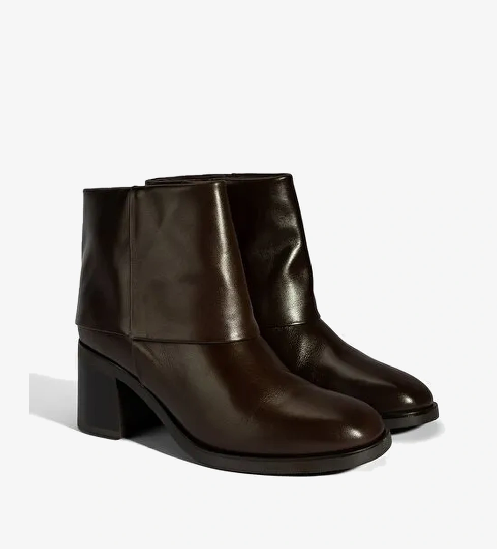 Kadın Kahve Katlama Detaylı Topuklu Deri Bot - Görsel 1