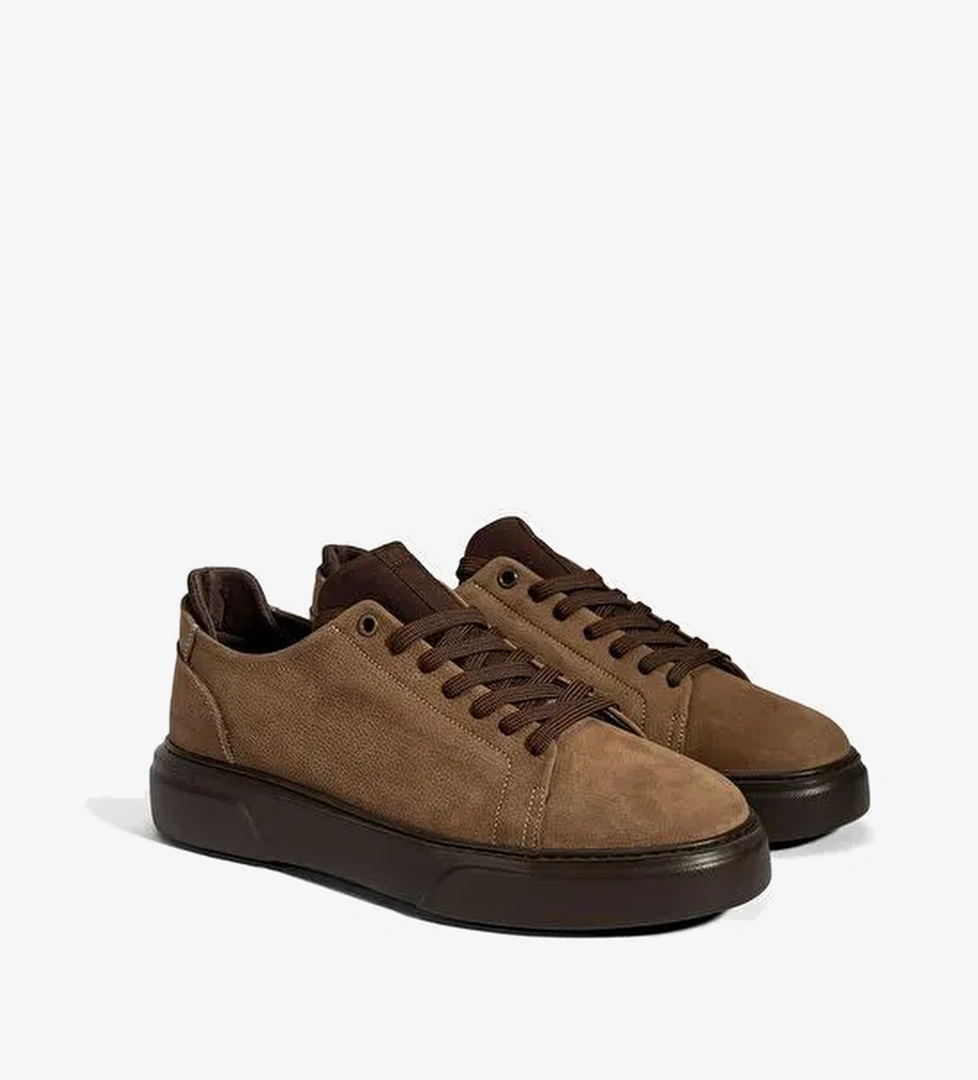 Erkek Kahve Bağcıklı Deri Spor Ayakkabı - Görsel 1