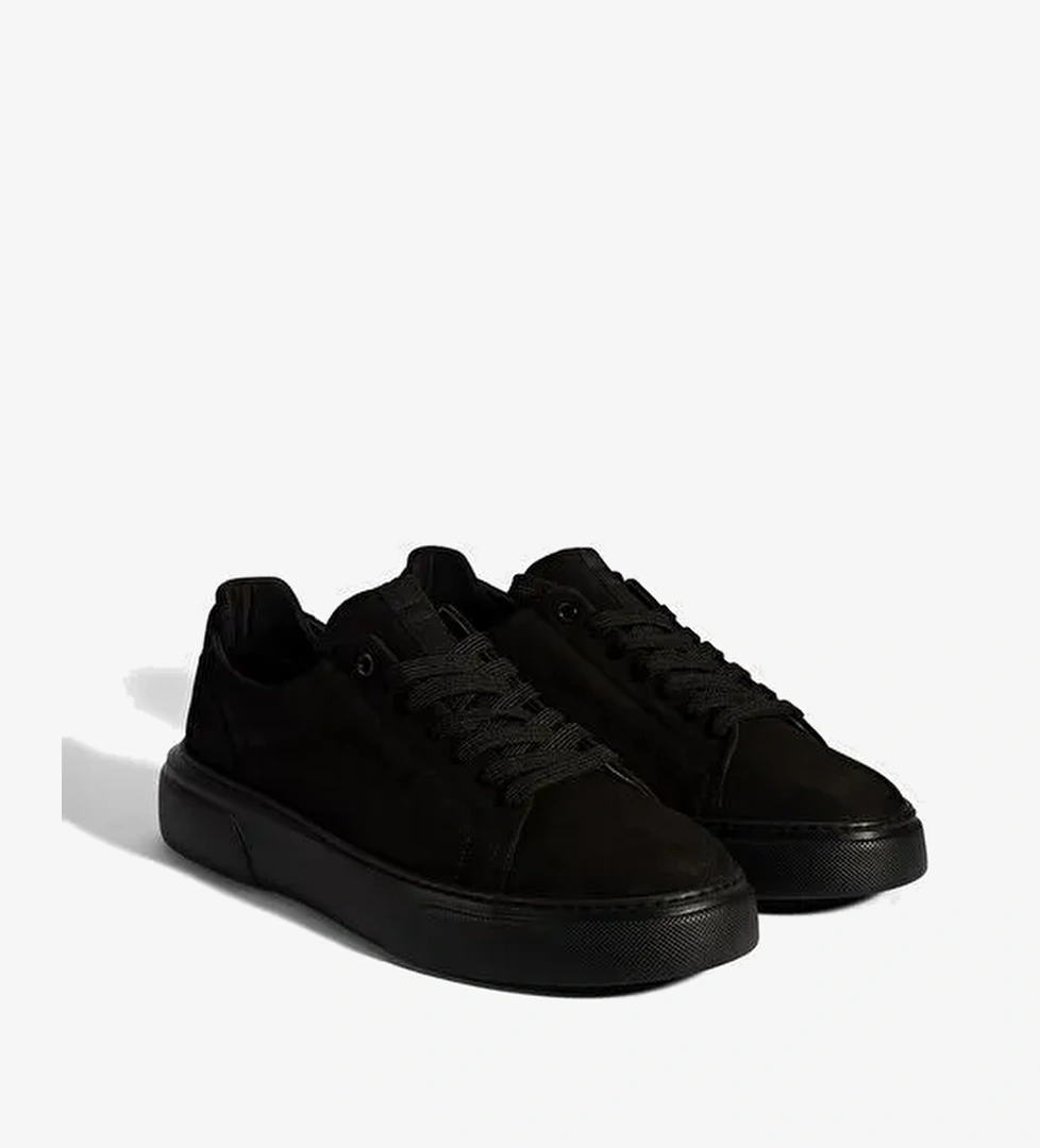 Erkek Siyah Bağcıklı Deri Spor Ayakkabı - Görsel 1