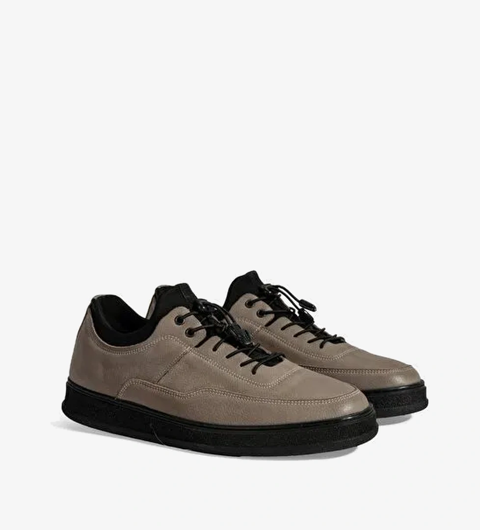 Erkek Gri Bağcıklı Nubuk Deri Sneaker - Görsel 1