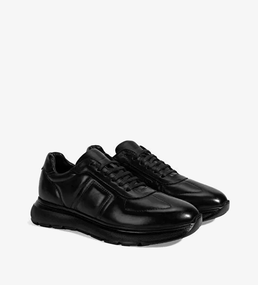 Erkek Siyah Bağcıklı Deri Spor Ayakkabı - Görsel 1