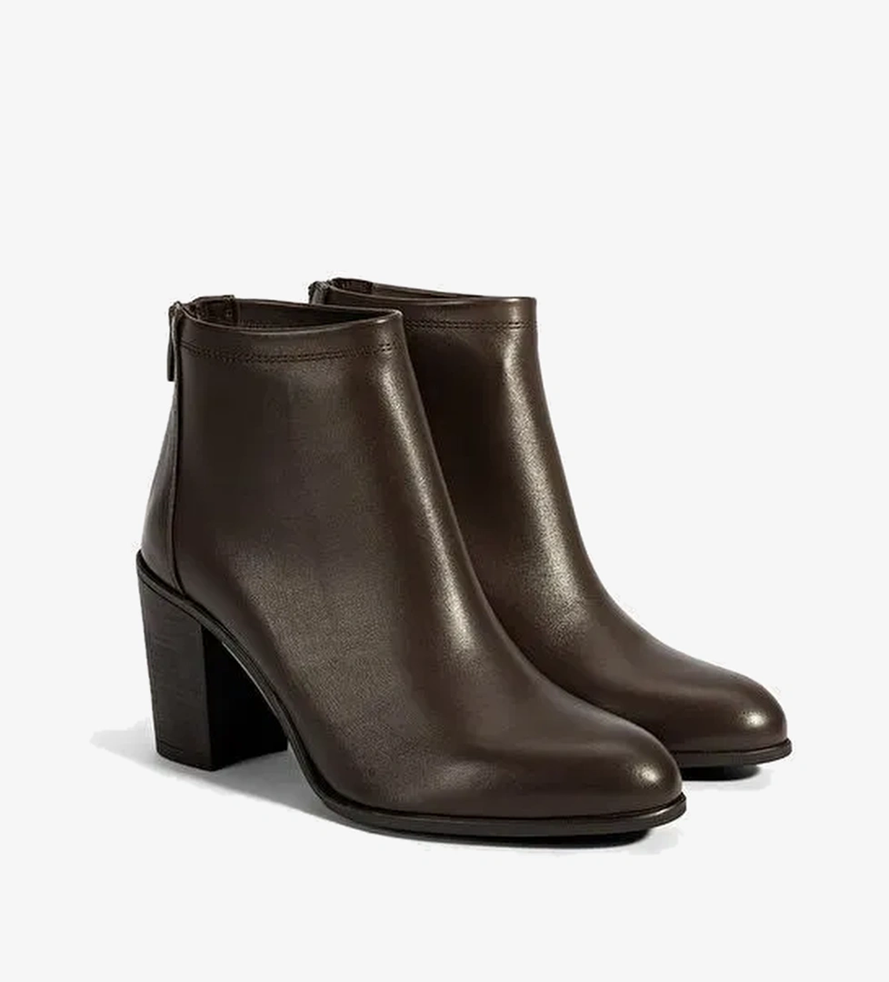 Kadın Kahve Kalın Topuklu Deri Bot - Görsel 1