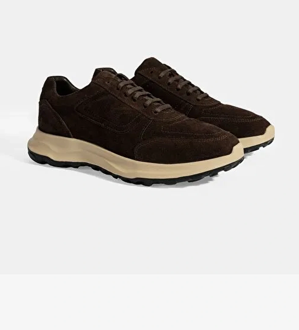 Erkek Kahve Bağcıklı Süet Spor Ayakkabı - Görsel 1