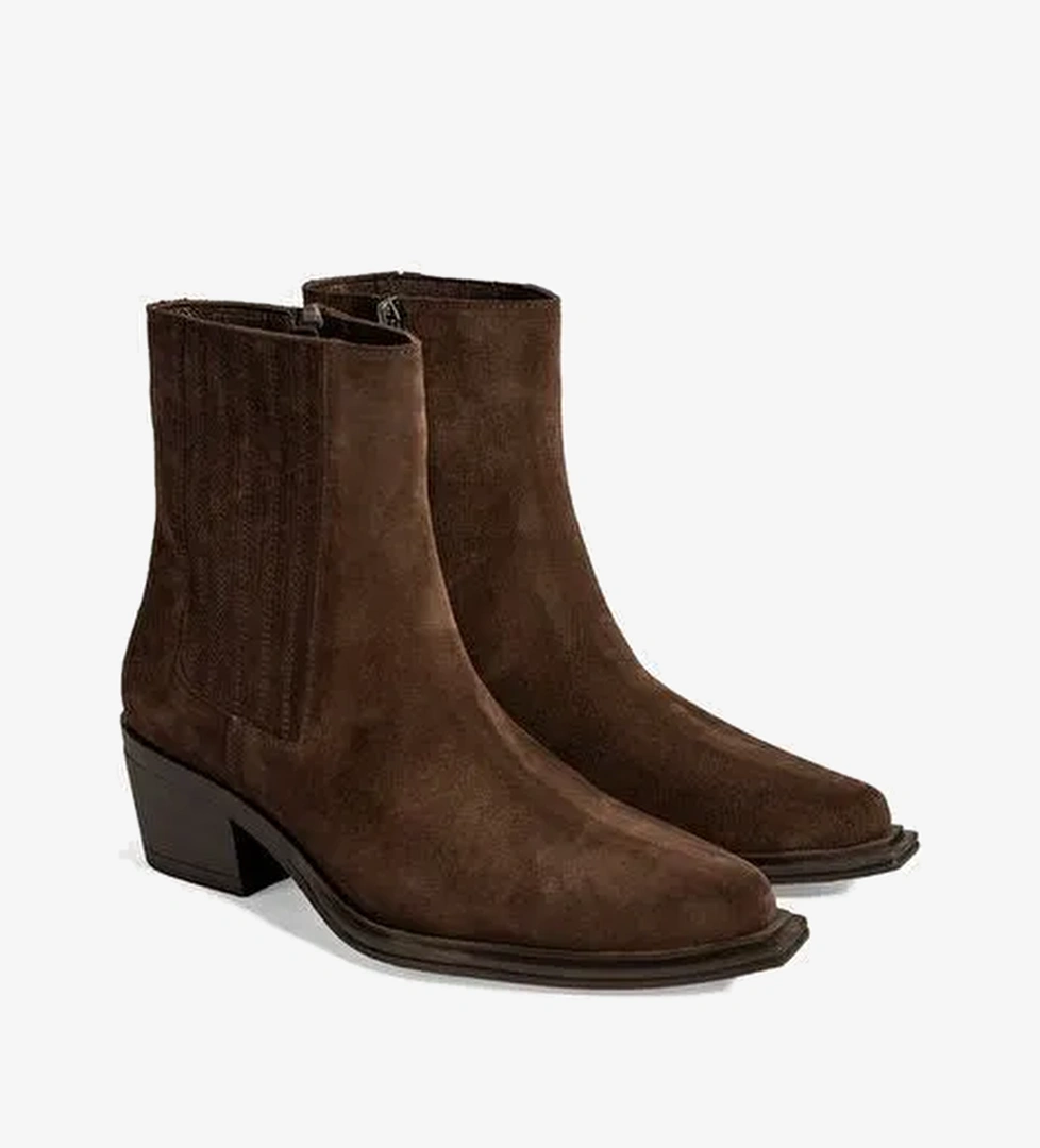 Kadın Kahve Kalın Topuklu Süet Bot - Görsel 1