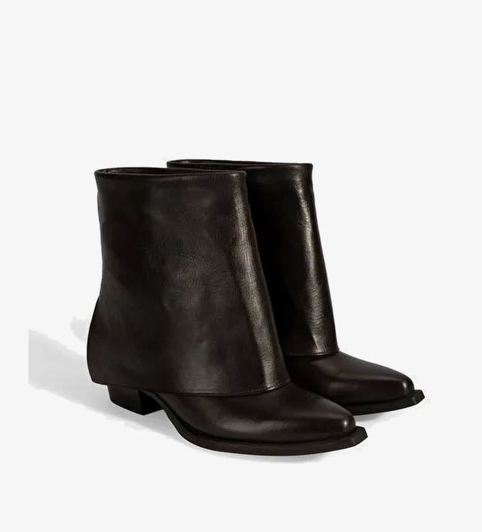 Kadın Kahve Katlama Detaylı Topuklu Deri Bot - Görsel 1