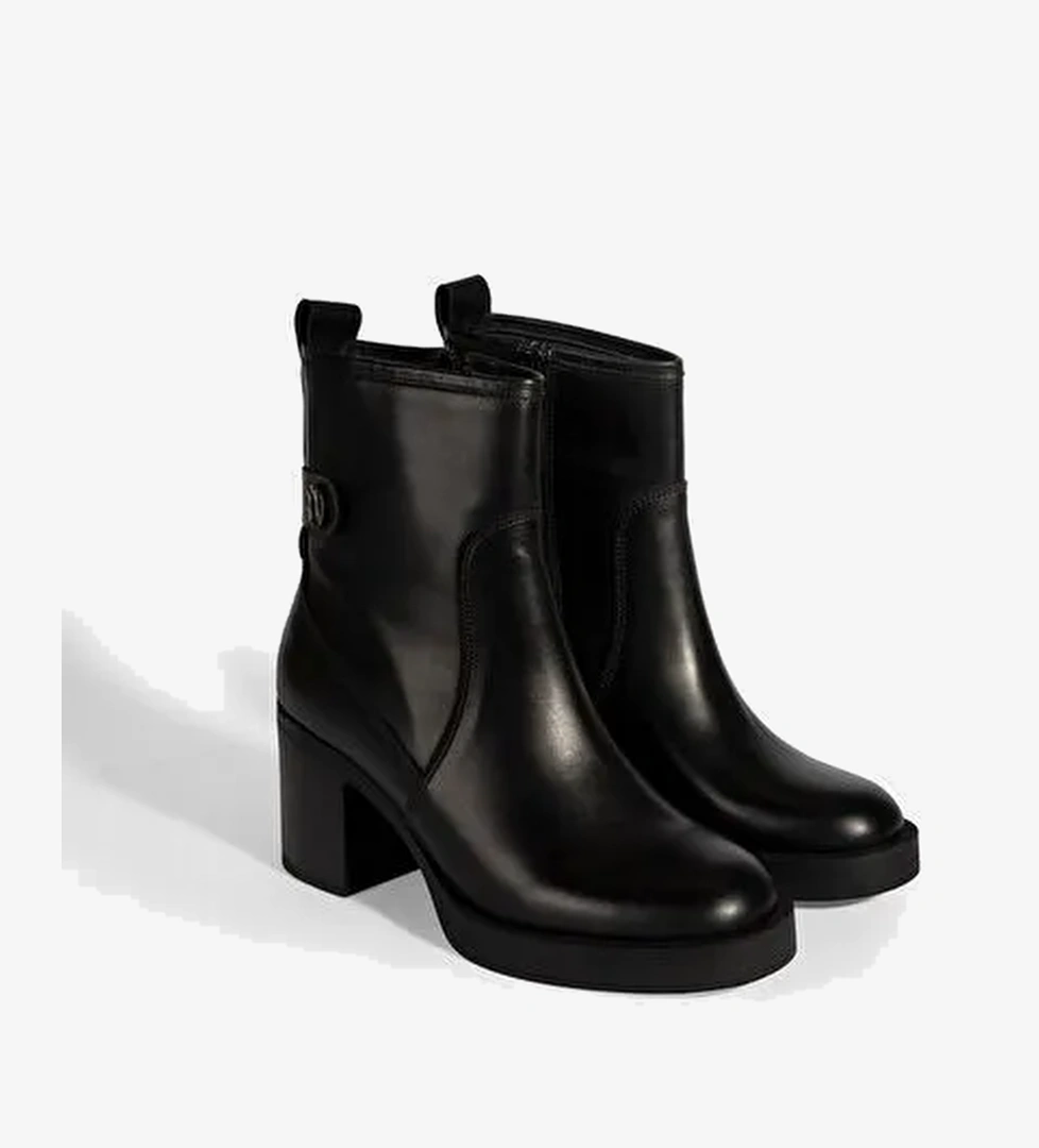 Kadın Siyah Kalın Topuklu Deri Bot - Görsel 1