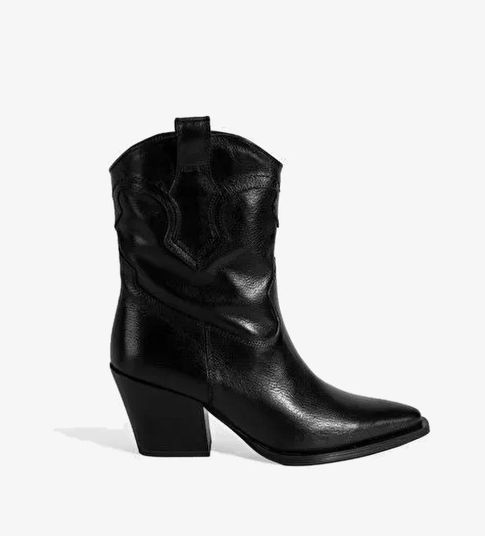 Kadın Siyah Kalın Topuklu Deri Bot - Görsel 1