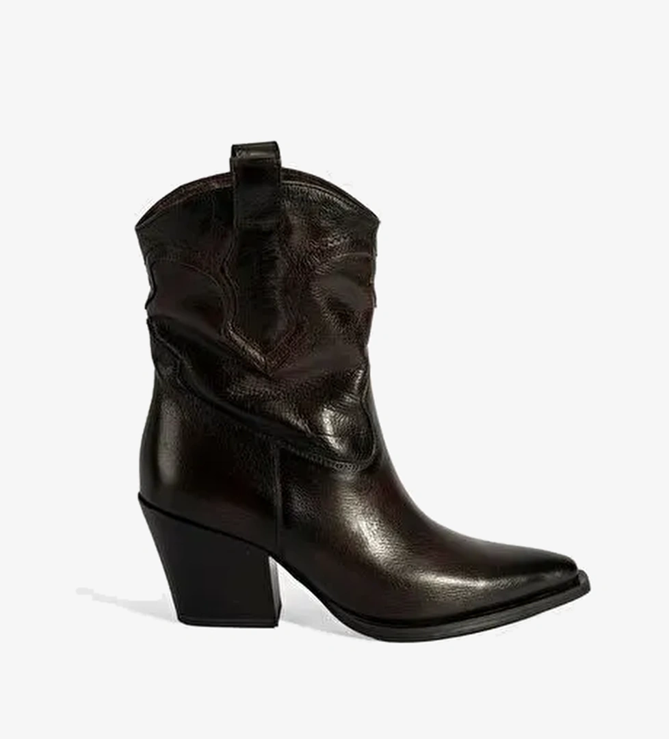 Kadın Kahve Kalın Topuklu Deri Bot - Görsel 1