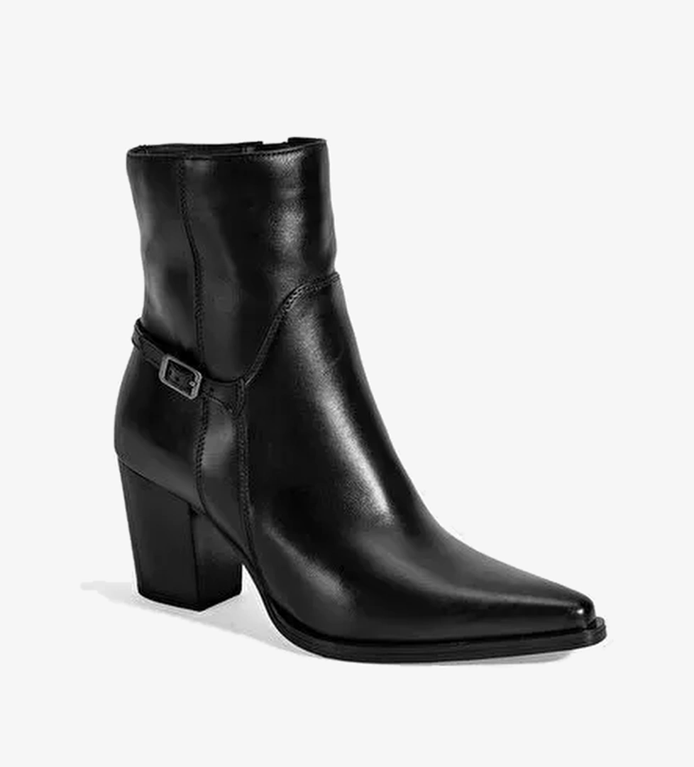 Kadın Siyah Kalın Topuklu Deri Bot - Görsel 1