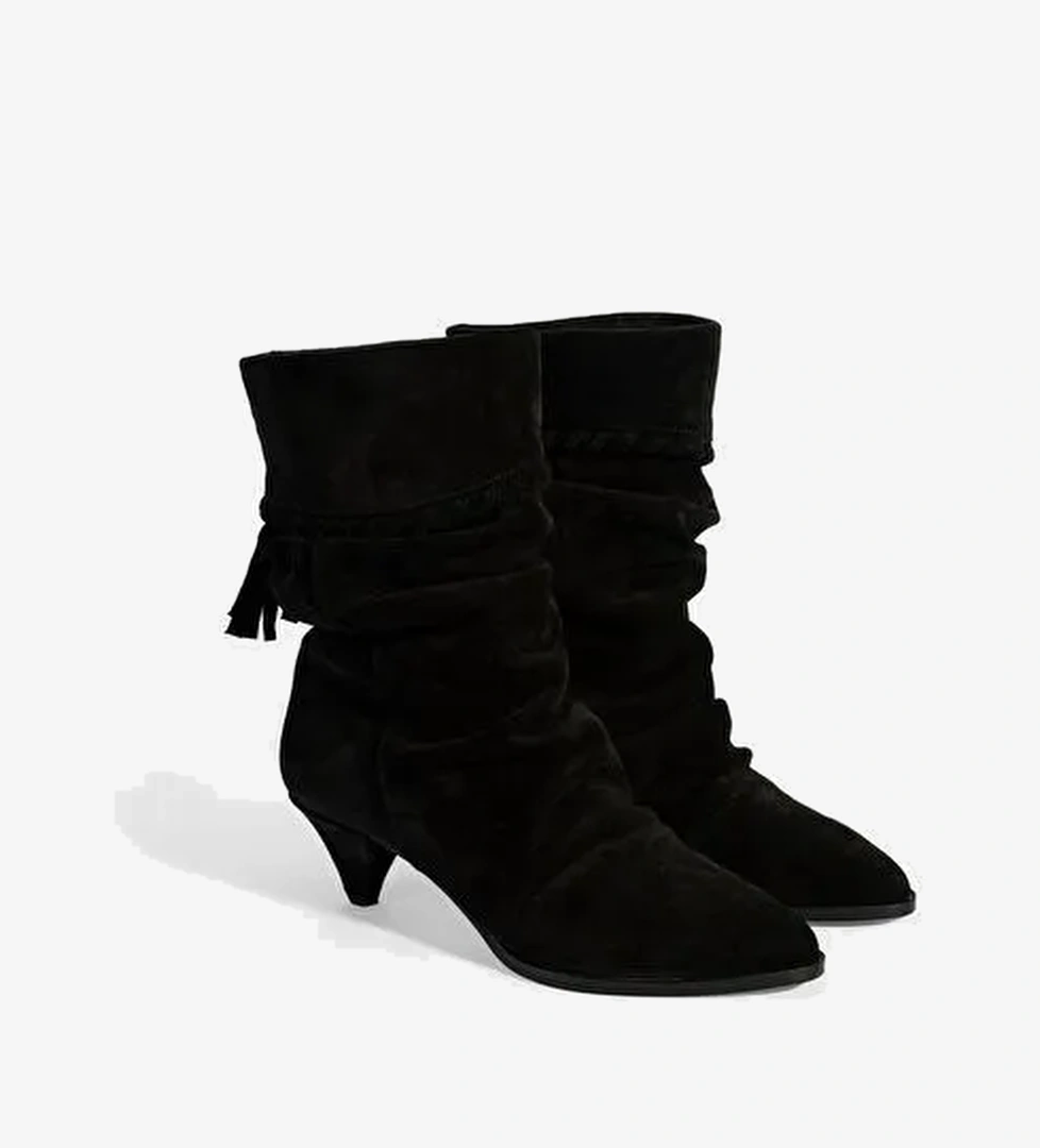Kadın Siyah Püskül Detaylı Süet Topuklu Bot - Görsel 1