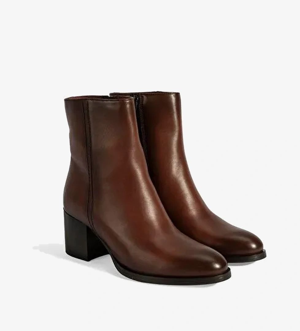 Kadın Taba Kalın Topuklu Deri Bot - Görsel 1