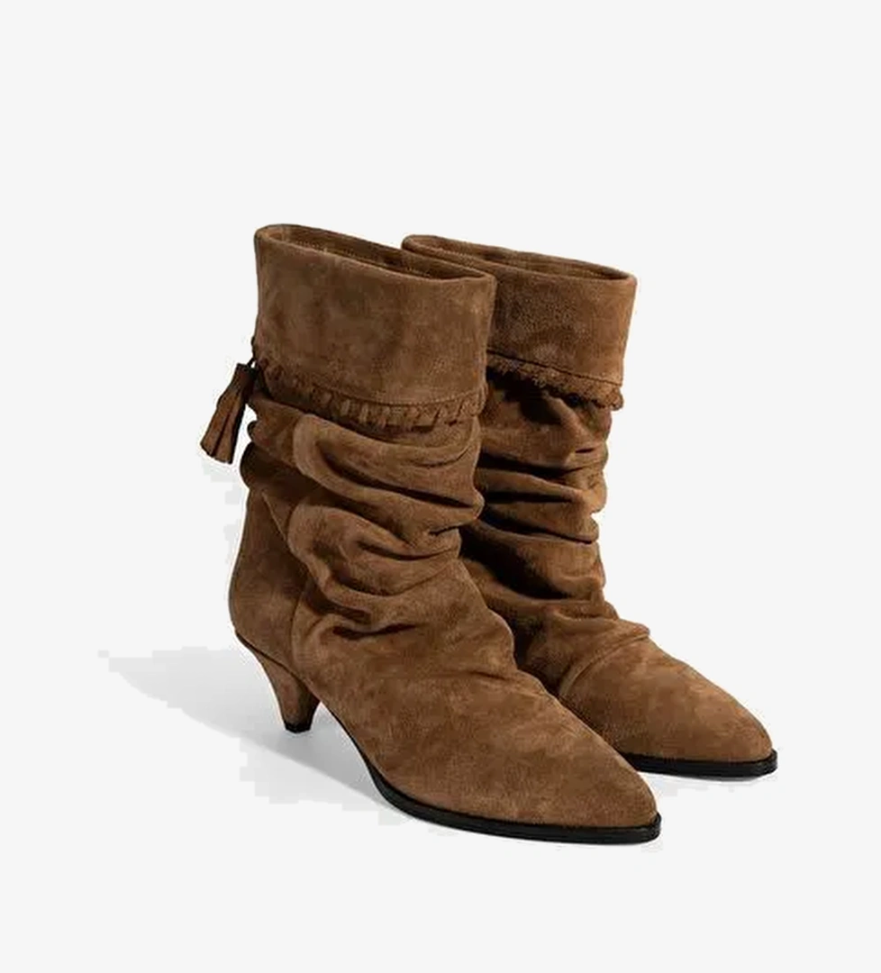 Kadın Taba Püskül Detaylı Süet Topuklu Bot - Görsel 1