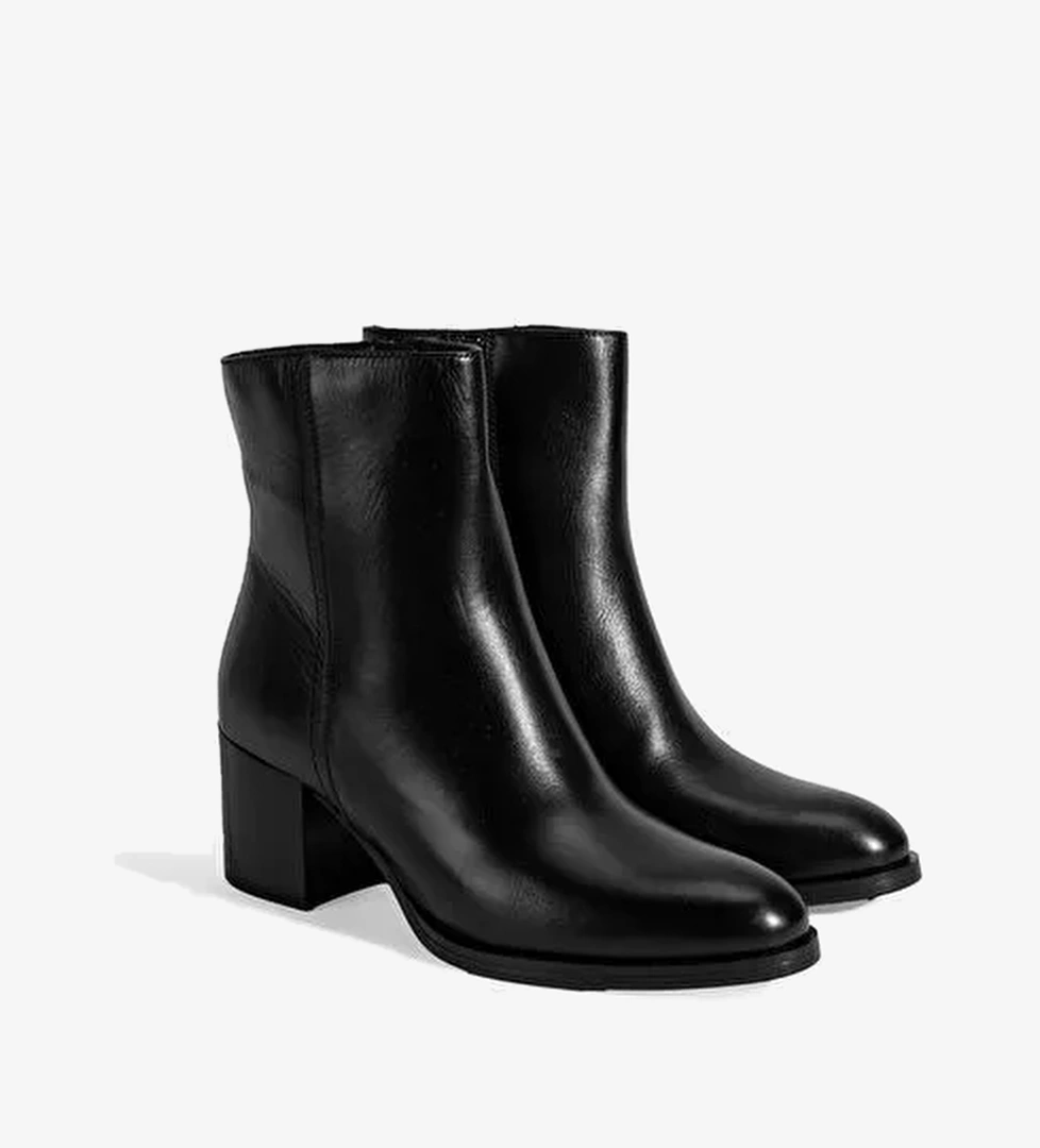 Kadın Siyah Kalın Topuklu Deri Bot - Görsel 1