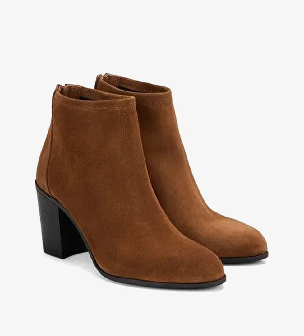 Kadın Taba Fermuarlı Topuklu Süet Bot - Görsel 1