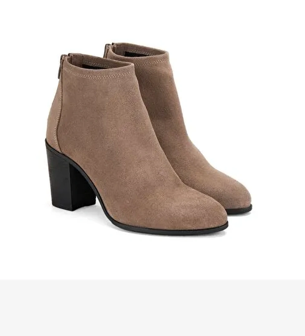 Kadın Vizon Fermuarlı Topuklu Süet Bot - Görsel 1