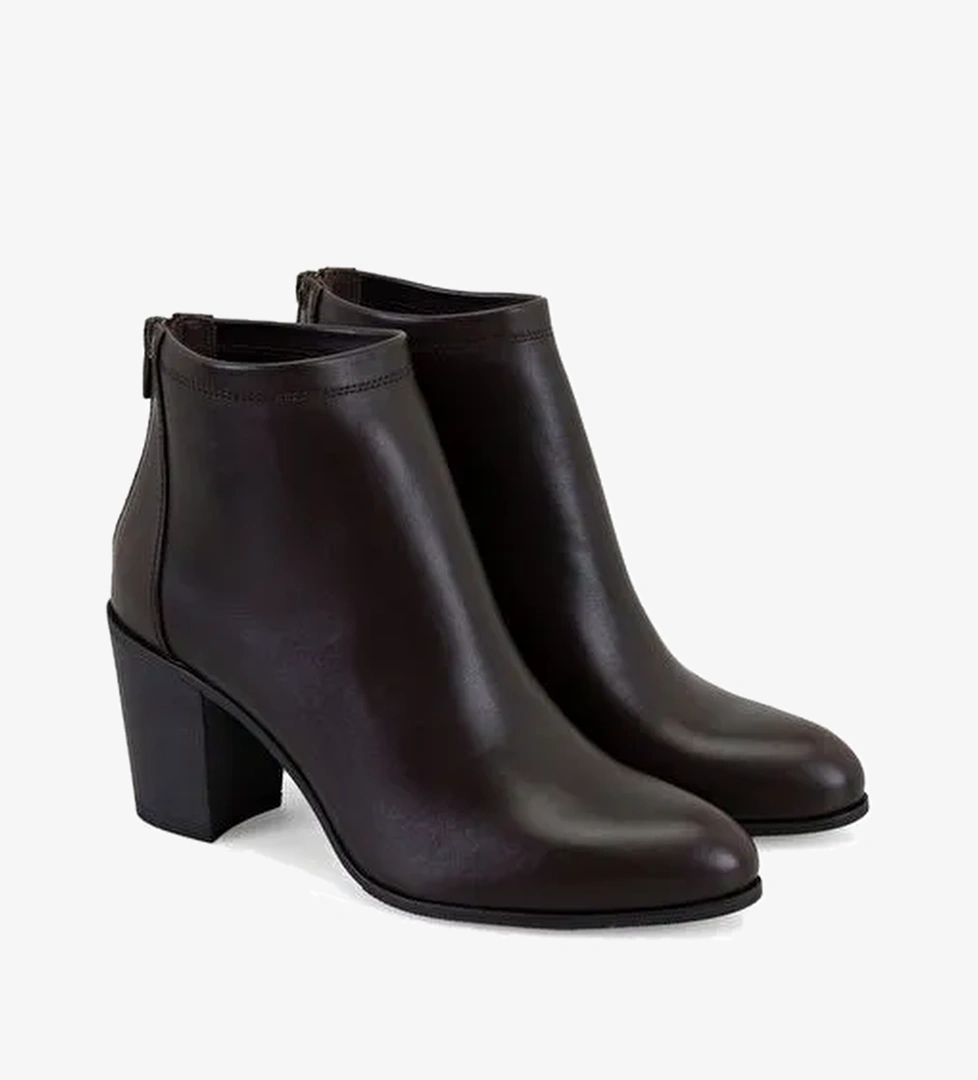 Nillie Kahve Kadın Fermuarlı Topuklu Deri Bot - Görsel 1