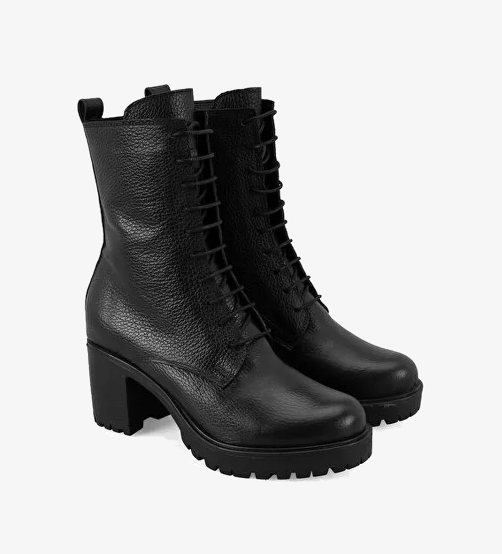 Kadın Siyah Topuklu Deri Bot - Görsel 1