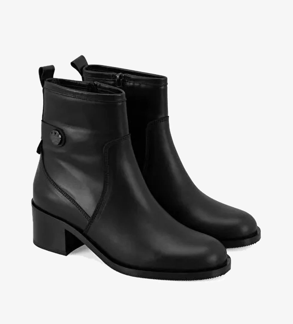 Mayla Siyah Kadın Fermuarlı Topuklu Deri Bot - Görsel 1