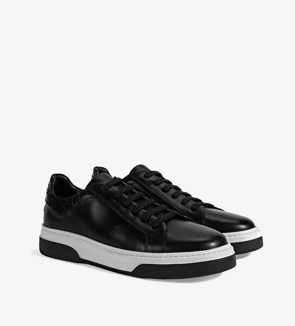 Erkek Siyah Bağcıklı Deri Spor Ayakkabı - Görsel 1