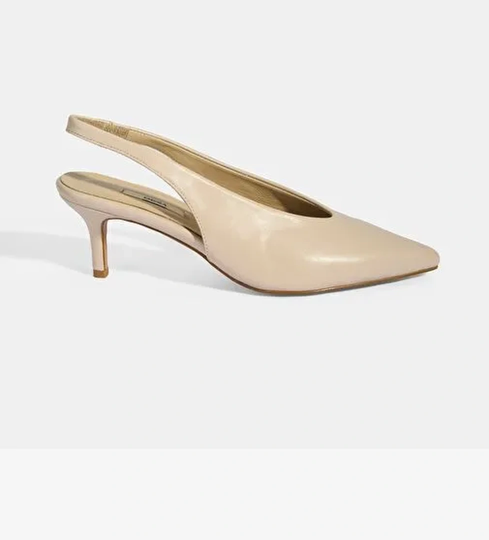 Kadın Krem Slingback Deri Topuklu Ayakkabı - Görsel 1