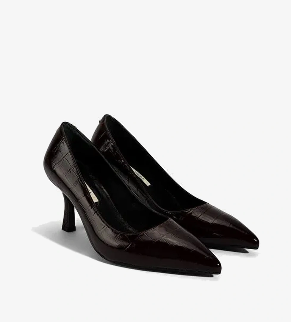 Kadın Bordo Kroko Baskılı Deri Stiletto - Görsel 1