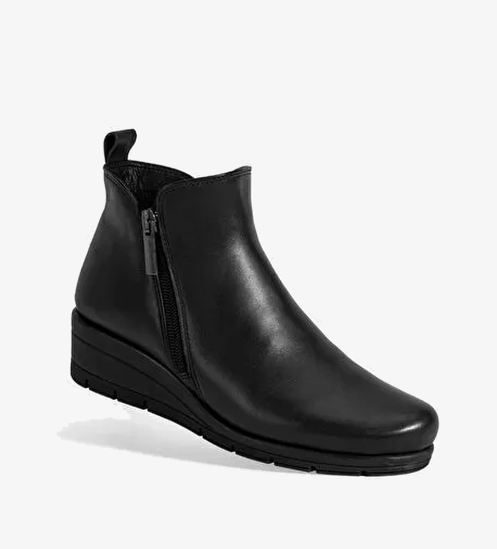 Kadın Siyah DesaComfort Çift Fermuarlı Deri Bot - Görsel 1