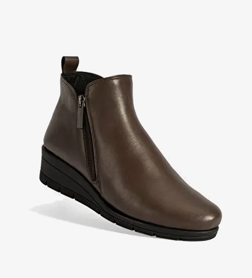 Kadın Kahve DesaComfort Çift Fermuarlı Deri Bot - Görsel 1