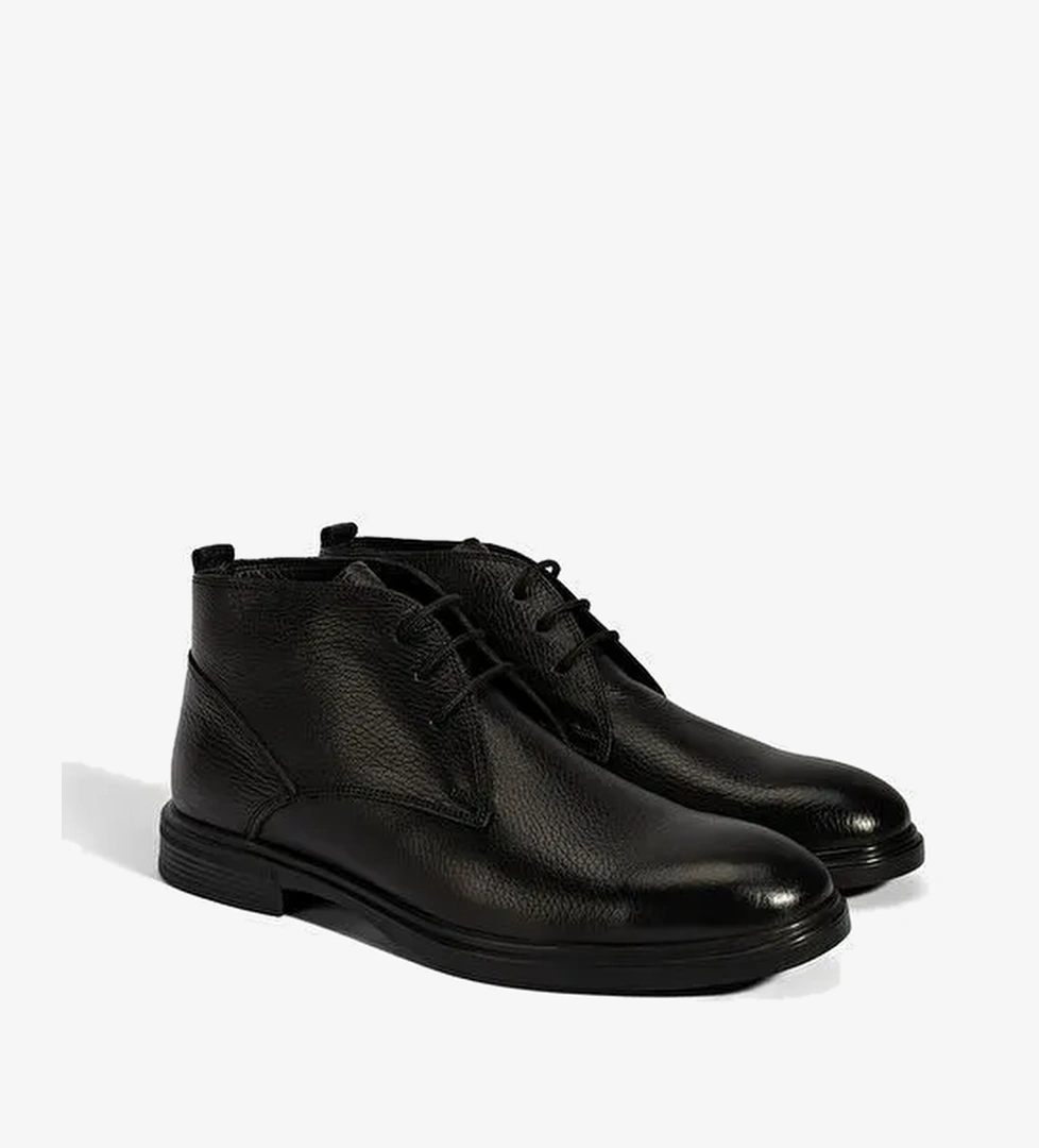 Erkek Siyah Bağcıklı Deri Bot - Görsel 1