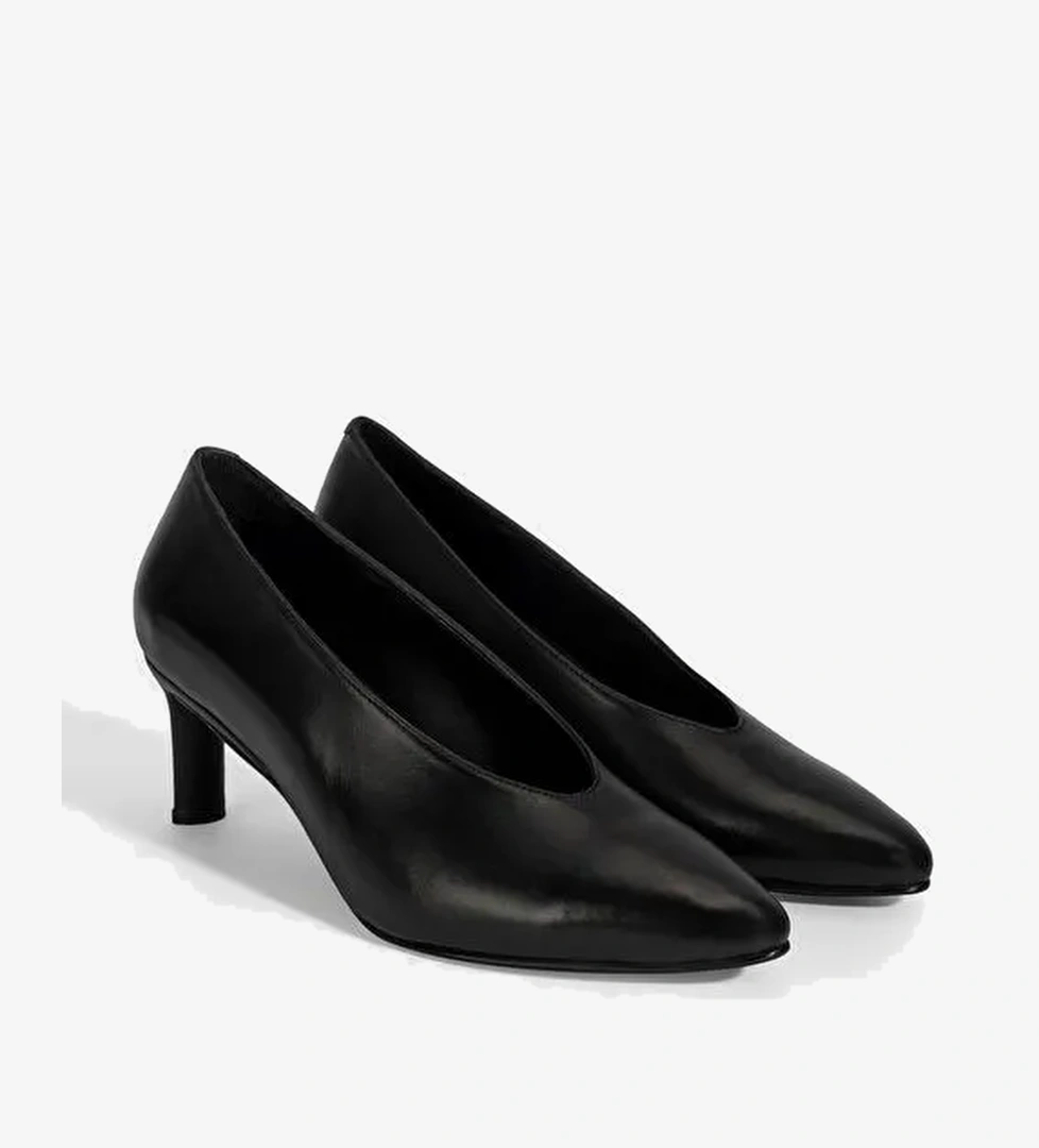 Kadın Siyah Klasik Topuklu Deri Ayakkabı - Görsel 1