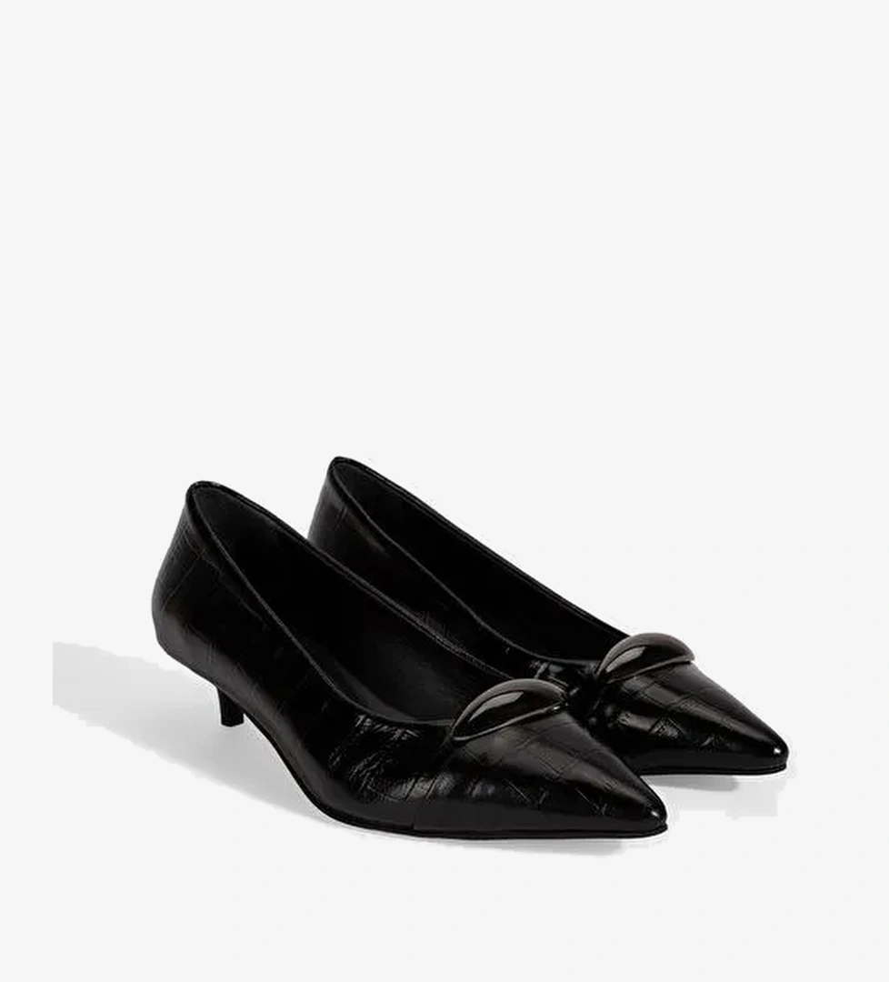 Kadın Siyah Kroko Baskılı Deri Topuklu Ayakkabı - Görsel 1