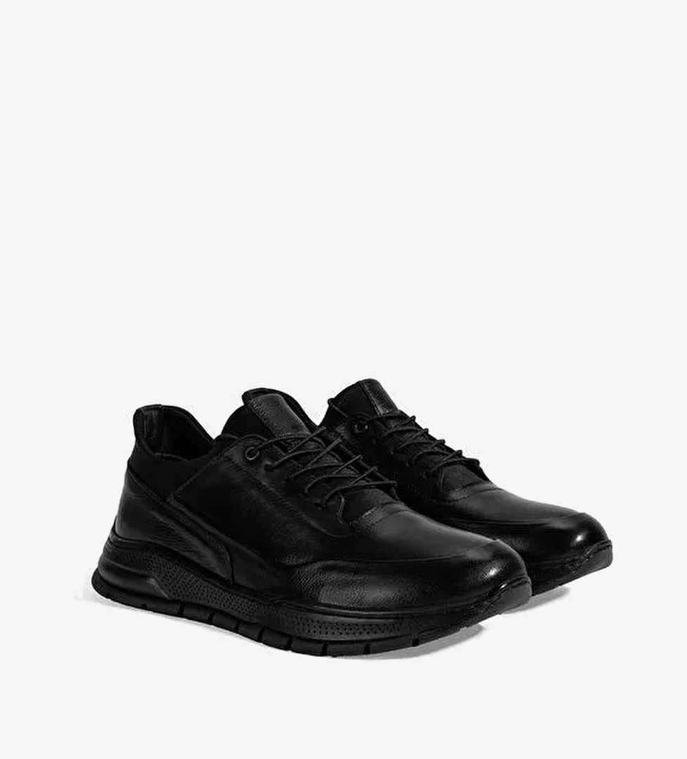 Erkek Siyah Bağcıklı Deri Spor Ayakkabı - Görsel 1