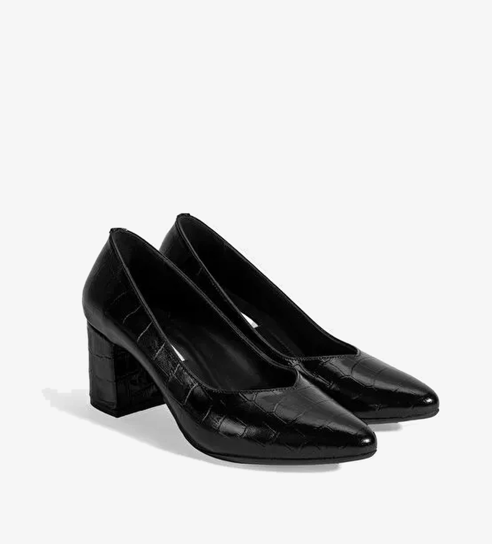 Kadın Siyah Kroko Baskılı Topuklu Klasik Ayakkabı - Görsel 1